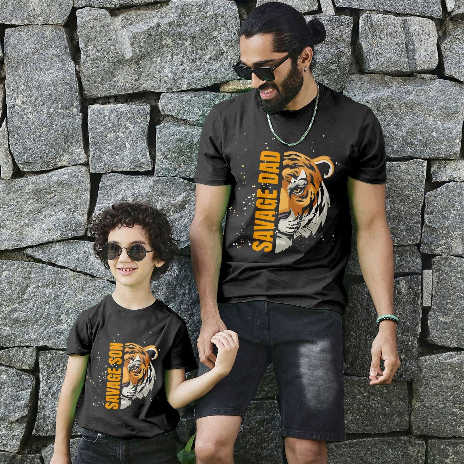 Savage Dad And Son Twinning Black Tees For Dad And Son