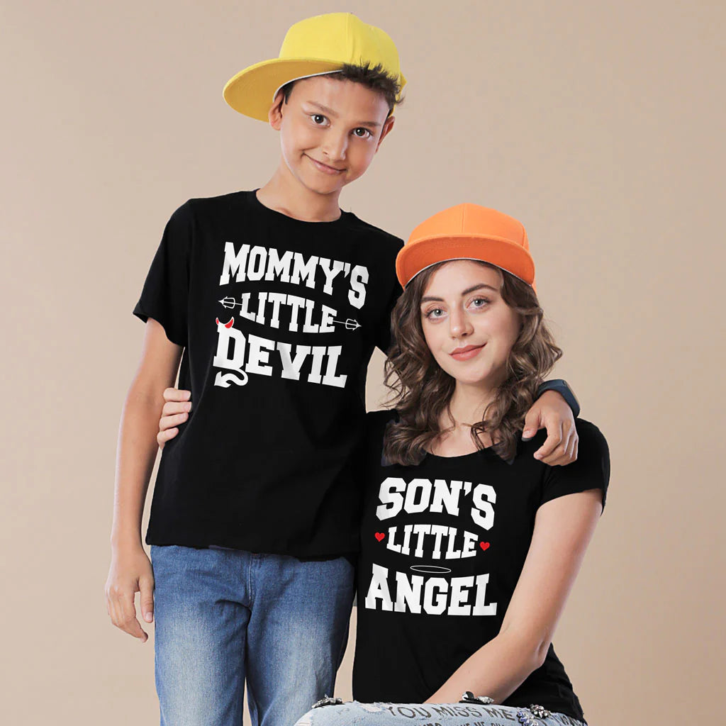 Mom and Son Matching T-Shirt | Little Devil and Little Angel Graphic Tee