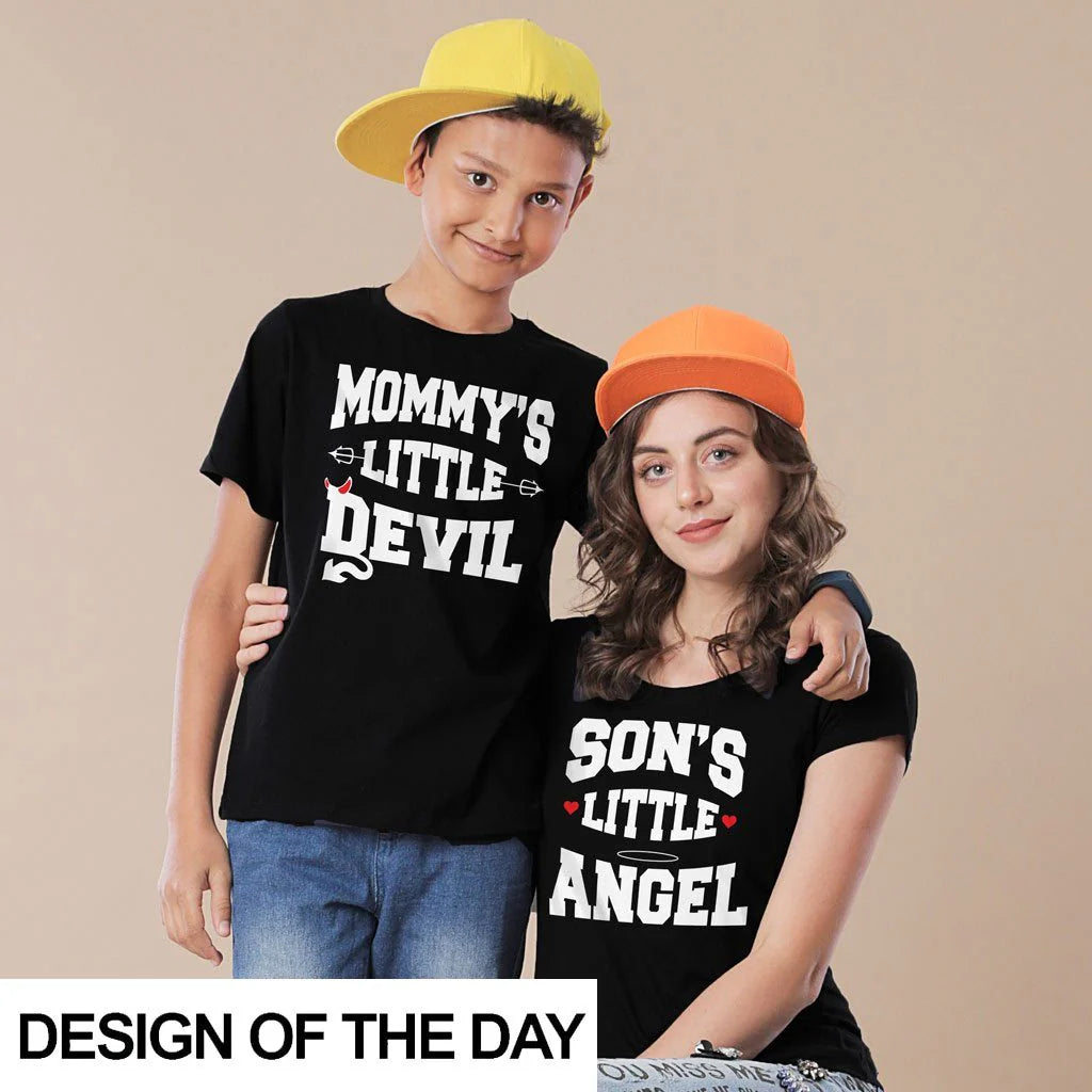 Mom and Son Matching T-Shirt | Little Devil and Little Angel Graphic Tee